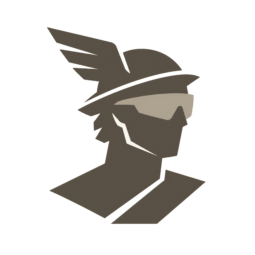Hermes — the Shoeboxxed mascot — mid-stride in winged sandals